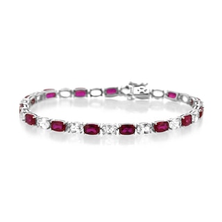 Cushion-Cut Lab-Created Ruby and Oval White Lab-Created Sapphire Alternating Line Bracelet in Sterling Silver – 7.25"