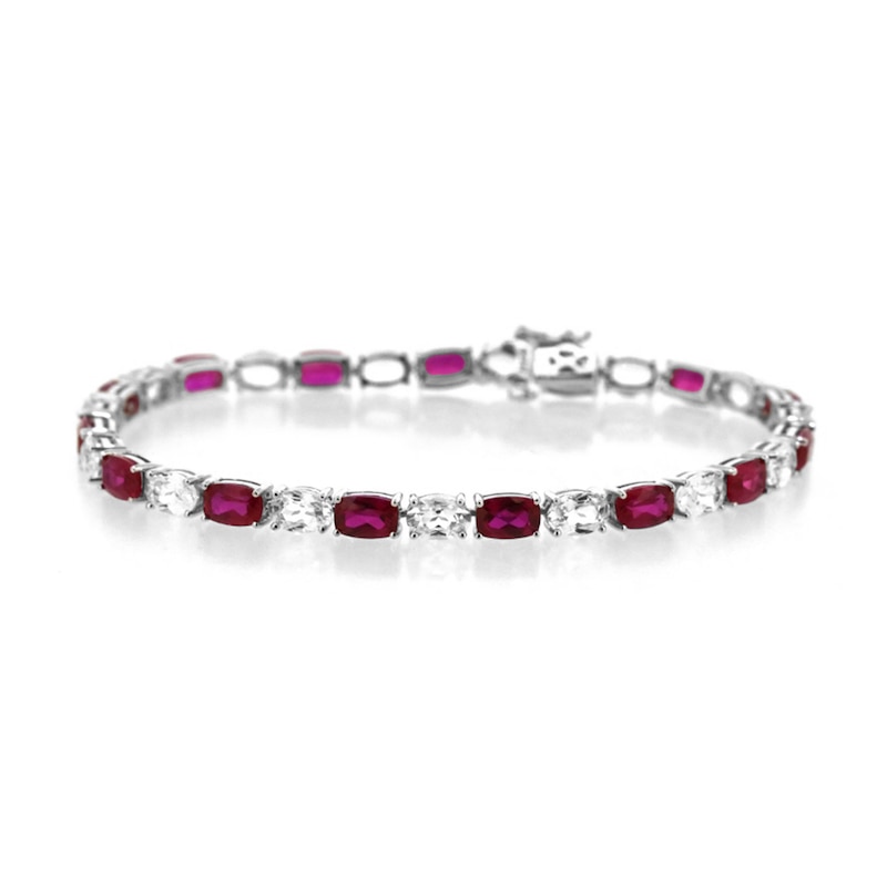 Cushion-Cut Lab-Created Ruby and Oval White Lab-Created Sapphire Alternating Line Bracelet in Sterling Silver – 7.25"|Peoples Jewellers