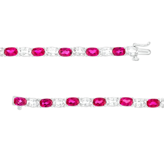 Cushion-Cut Lab-Created Ruby and Oval White Lab-Created Sapphire Alternating Line Bracelet in Sterling Silver – 7.25"