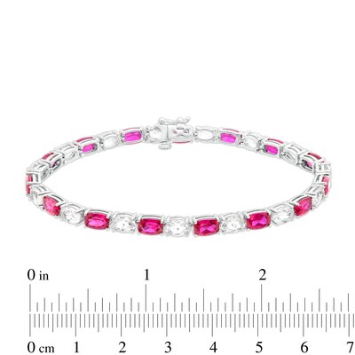 Cushion-Cut Lab-Created Ruby and Oval White Lab-Created Sapphire Alternating Line Bracelet in Sterling Silver – 7.25"