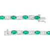 Thumbnail Image 2 of Oval Lab-Created Emerald and Cushion-Cut White Lab-Created Sapphire Alternating Line Bracelet in Sterling Silver – 7.25"