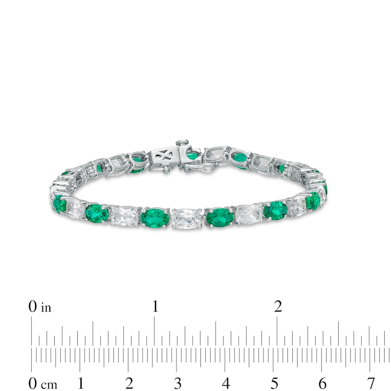 Oval Lab-Created Emerald and Cushion-Cut White Lab-Created Sapphire Alternating Line Bracelet in Sterling Silver – 7.25"|Peoples Jewellers
