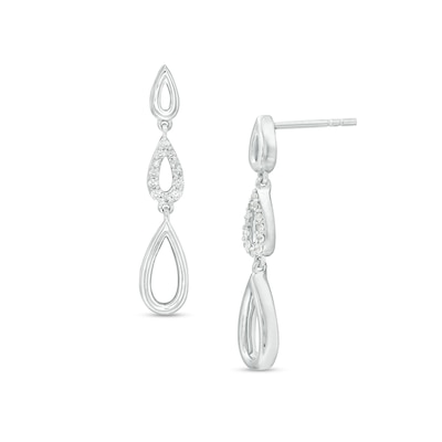 0.10 CT. T.W. Diamond Graduated Triple Teardrop Drop Earrings in Sterling Silver