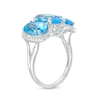 Thumbnail Image 2 of Oval Swiss Blue Topaz and 0.149 CT. T.W. Diamond Frame Trio Ring in 10K White Gold