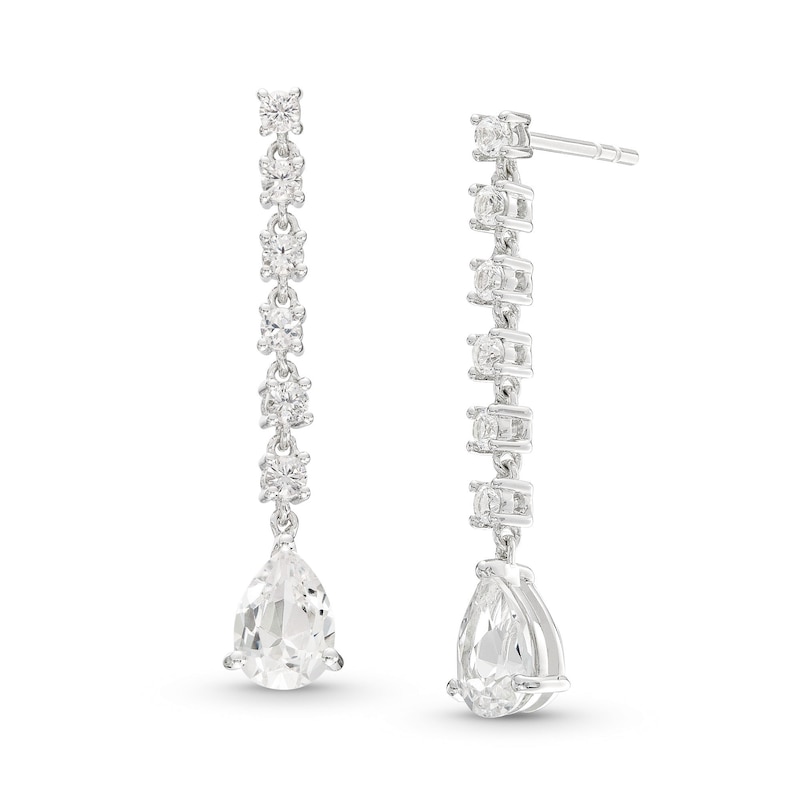 Pear-Shaped and Round White Lab-Created Sapphire Drop Earrings in Sterling Silver|Peoples Jewellers