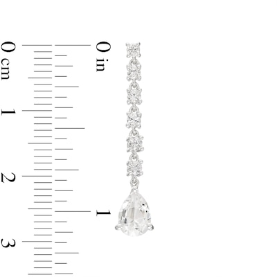 Pear-Shaped and Round White Lab-Created Sapphire Drop Earrings in Sterling Silver