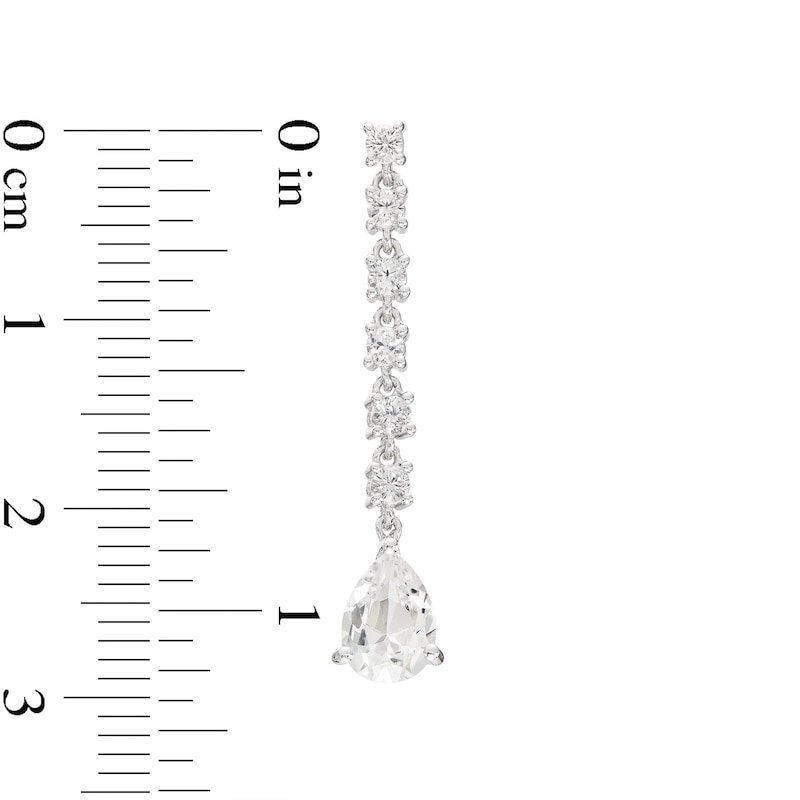 Pear-Shaped and Round White Lab-Created Sapphire Drop Earrings in Sterling Silver