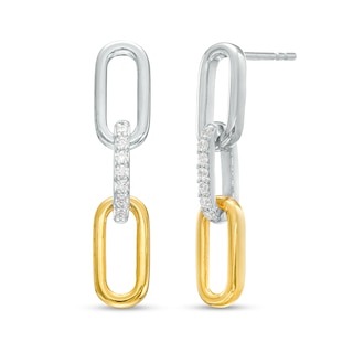 0.10 CT. T.W. Diamond Paper Clip Link Drop Earrings in Sterling Silver and 10K Gold