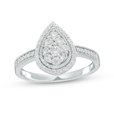 0.50 CT. T.W. Pear-Shaped Multi-Diamond Frame Ring in 10K White Gold