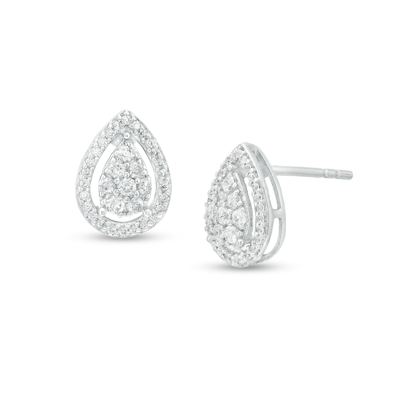 0.25 CT. T.W. Pear-Shaped Multi-Diamond Frame Stud Earrings in 10K White Gold|Peoples Jewellers