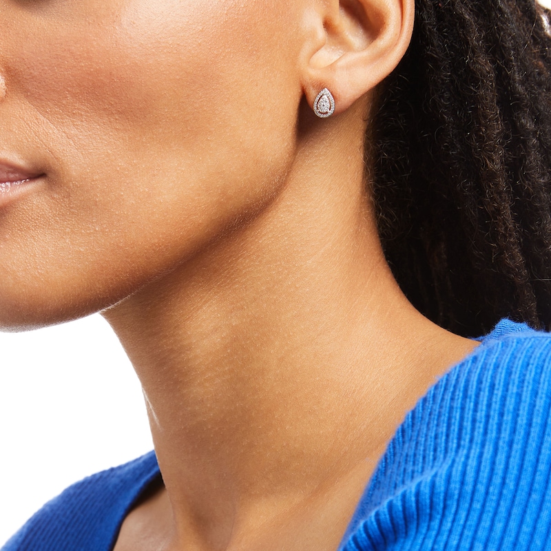 0.25 CT. T.W. Pear-Shaped Multi-Diamond Frame Stud Earrings in 10K White Gold|Peoples Jewellers