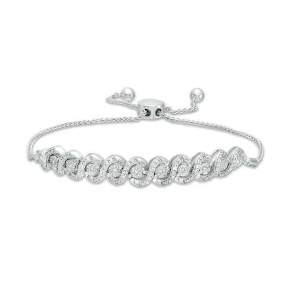 0.25 CT. T.W. Diamond Twist Bolo Bracelet in Sterling Silver – 9.5"