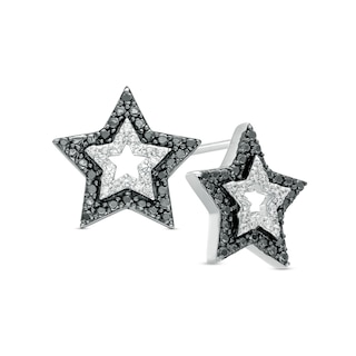 0.20 CT. T.W. Black and White Diamond Star Stud Earrings in Sterling Silver