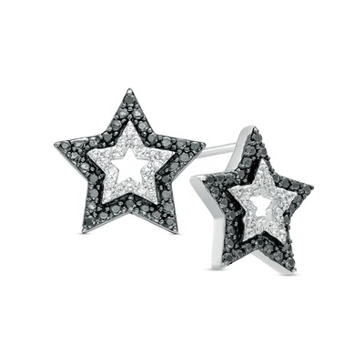 0.20 CT. T.W. Black and White Diamond Star Stud Earrings in Sterling Silver