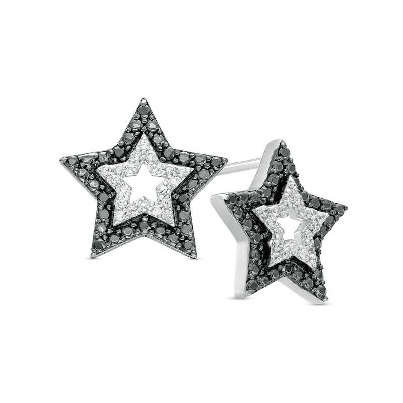 0.20 CT. T.W. Black and White Diamond Star Stud Earrings in Sterling Silver|Peoples Jewellers