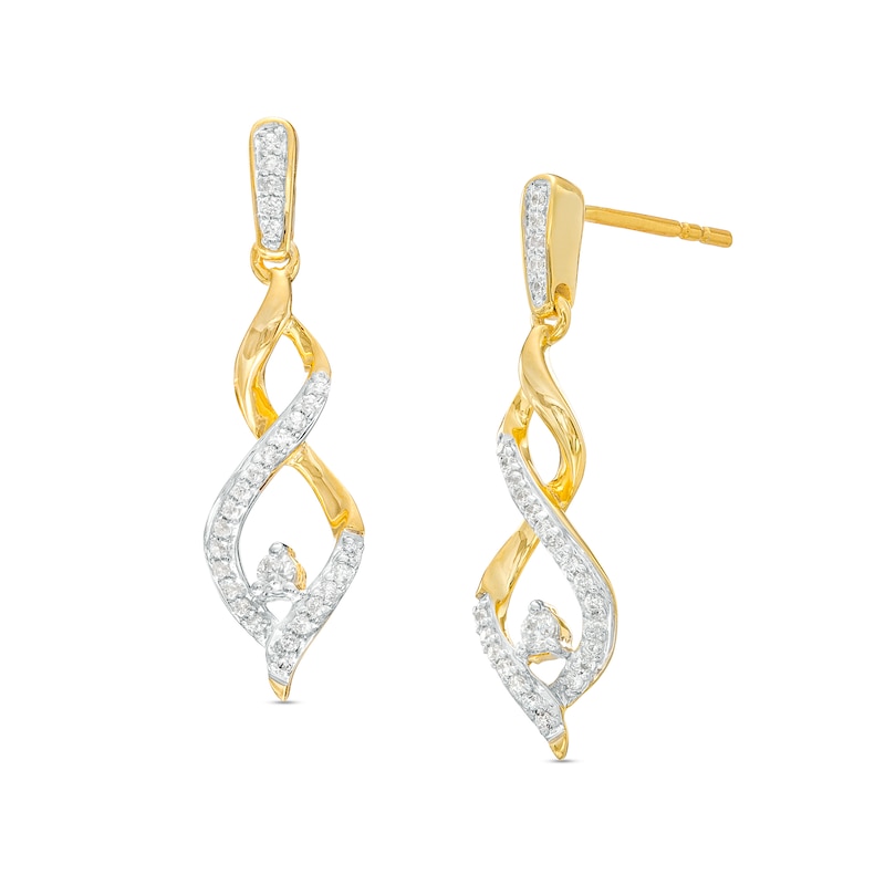 0.20 CT. T.W. Diamond Twisted Flame Drop Earrings in 10K Gold | Peoples ...