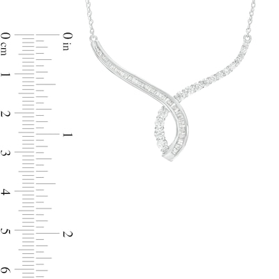 1.00 CT. T.W. Baguette and Round Diamond Twisted Curve Necklace in 10K Gold