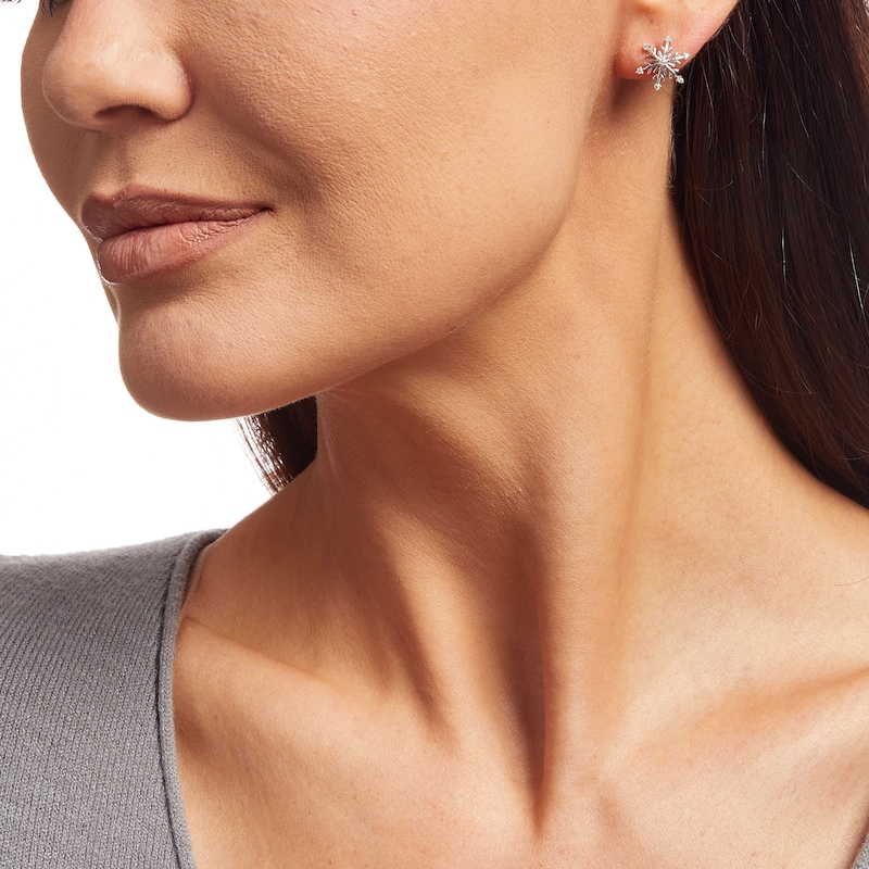 0.10 CT. T.W. Diamond Snowflake Stud Earrings in Sterling Silver|Peoples Jewellers