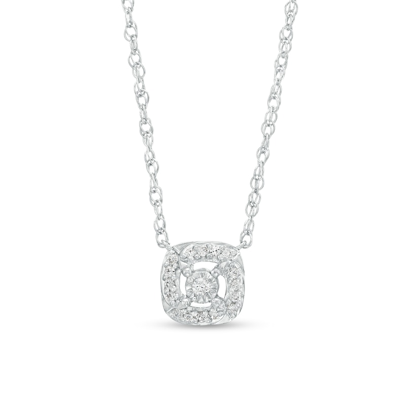 0.06 CT. T.W. Diamond Cushion-Shaped Frame Necklace in Sterling Silver|Peoples Jewellers