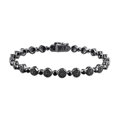 0.50 CT. T.W. Black Multi-Diamond Alternating Bead Link Bracelet in Sterling Silver with Black Rhodium Plate – 7.5"