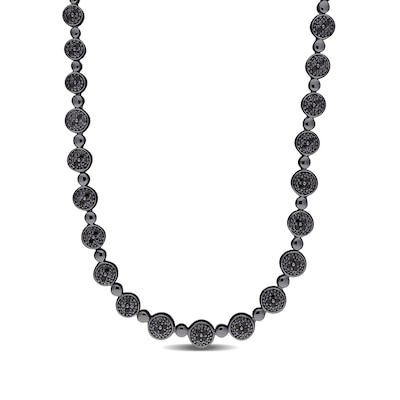 CT. T.W. Black Multi-Diamond Alternating Bead Link Necklace in Sterling Silver with Black Rhodium Plate – 17