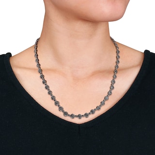 CT. T.W. Black Multi-Diamond Alternating Bead Link Necklace in Sterling Silver with Black Rhodium Plate – 17