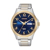 Men's Citizen Quartz Classic Two-Tone Watch with Blue Dial (Model: BF2005-54L)