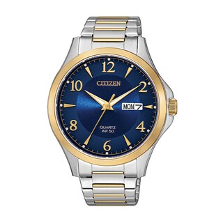 Men's Citizen Quartz Classic Two-Tone Watch with Blue Dial (Model: BF2005-54L)