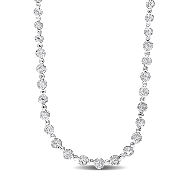 CT. T.W. Multi-Diamond Alternating Bead Link Necklace in Sterling Silver – 17"|Peoples Jewellers