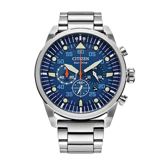 Men's Citizen Eco-Drive® Avion Chronograph Watch with Blue Dial (Model: CA4211-72L)