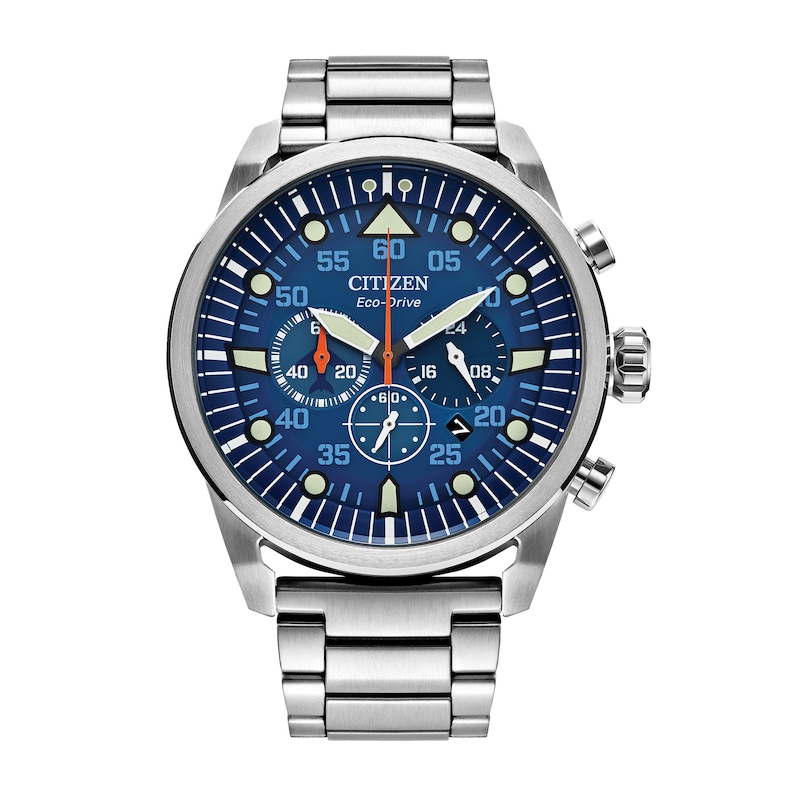 Men's Citizen Eco-Drive® Avion Chronograph Watch with Blue Dial (Model: CA4211-72L)|Peoples Jewellers
