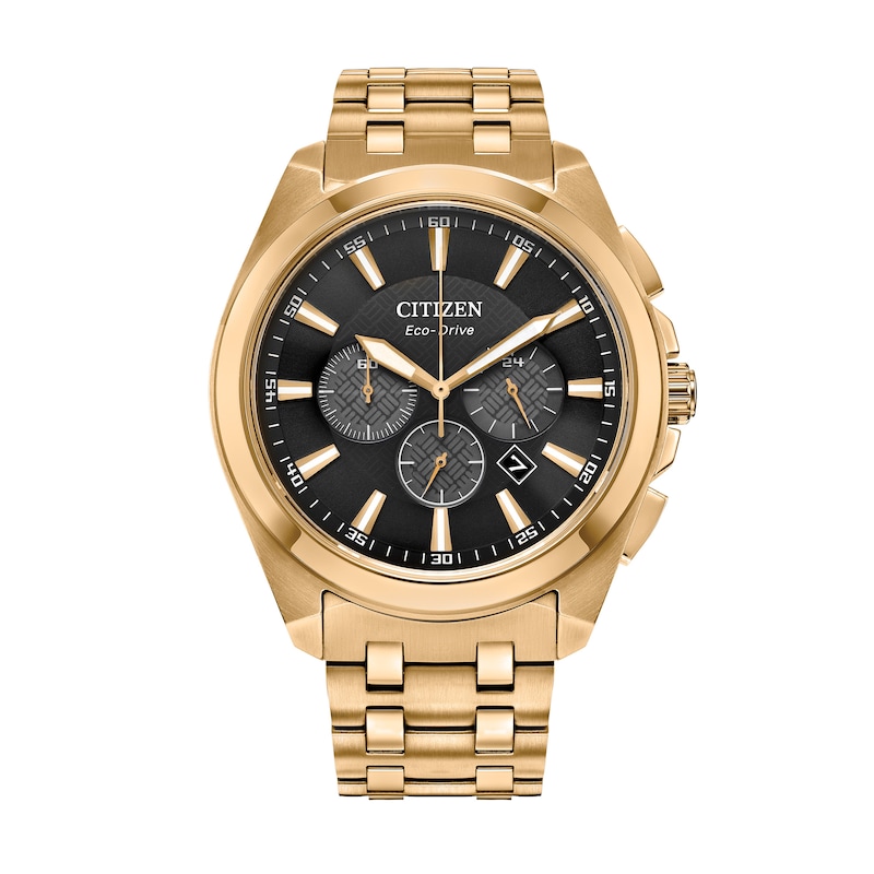 Men's Citizen Eco-Drive® Classic Gold-Tone Chronograph Watch with Black Dial (Model: CA4512-50E)