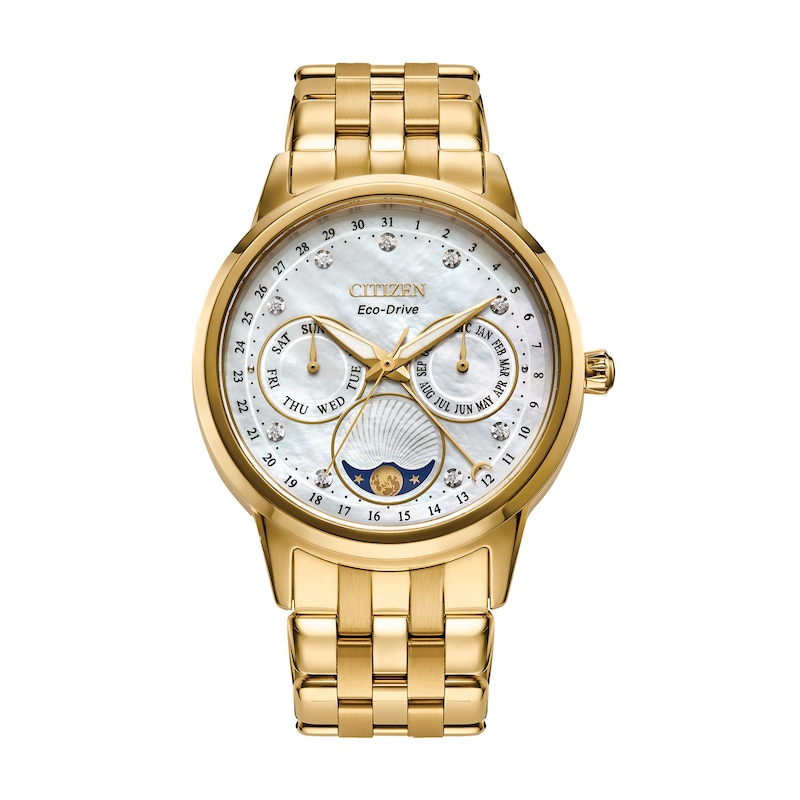 Ladies' Citizen Eco-Drive® Calendrier Diamond Accent Gold-Tone Watch with  Mother-of-Pearl Dial (Model: FD0002-57D) | Peoples Jewellers