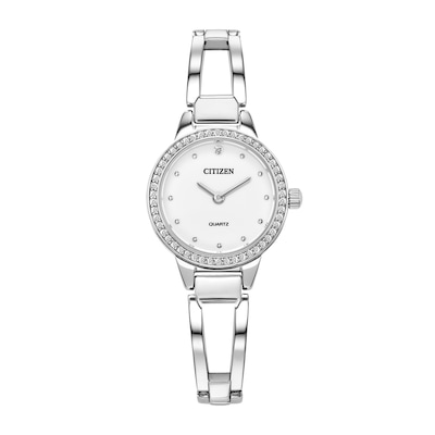 Ladies' Citizen Quartz Classic Crystal Accent Bangle Watch with White Dial (Model: EZ7011-88A)