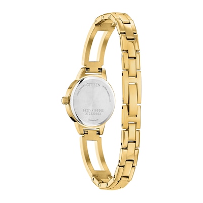 Ladies' Citizen Quartz Classic Crystal Accent Gold-Tone Bangle Watch with Black Dial (Model: EZ7012-85E)