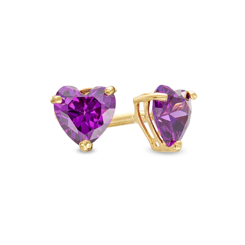 Child's 4.0mm Heart-Shaped Purple Cubic Zirconia Stud Earrings in 14K Gold|Peoples Jewellers