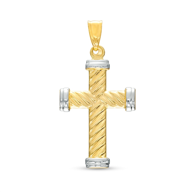 Twist Rope-Textured Cross Necklace Charm in 10K Two-Tone Gold|Peoples Jewellers