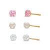 Thumbnail Image 0 of Child's Freshwater Cultured Pearl and Multi-Colour Cubic Zirconia Three Piece Stud Earrings Set in 14K Gold