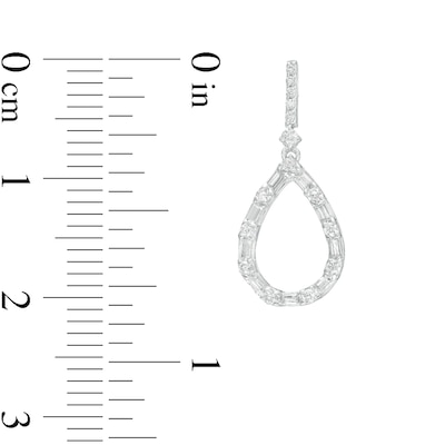 0.32 CT. T.W. Baguette and Round Diamond Teardrop-Shaped Outline Drop Earrings in 10K White Gold