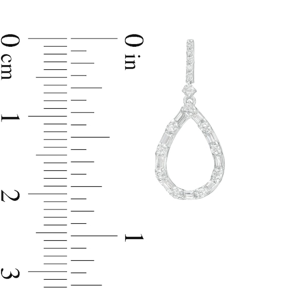 0.32 CT. T.W. Baguette and Round Diamond Teardrop-Shaped Outline Drop Earrings in 10K White Gold