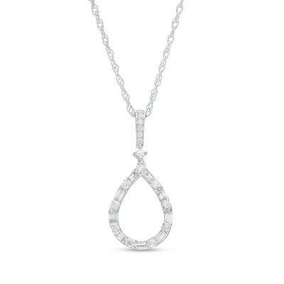 0.20 CT. T.W. Baguette and Round Diamond Pear-Shaped Outline Pendant in 10K White Gold