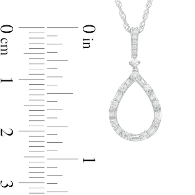 0.20 CT. T.W. Baguette and Round Diamond Pear-Shaped Outline Pendant in 10K White Gold