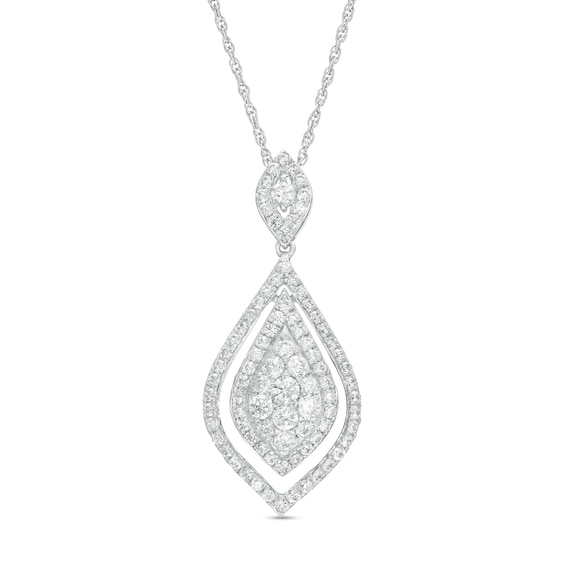 1.00 CT. T.W. Multi-Diamond Frame Pointed Teardrop Pendant in 10K White Gold