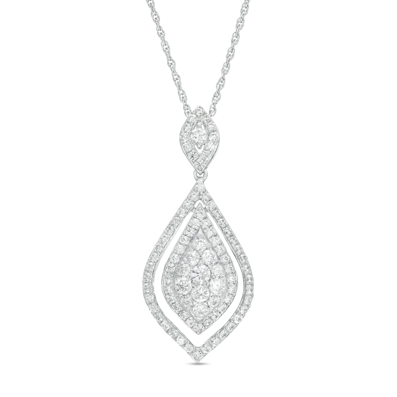 1.00 CT. T.W. Multi-Diamond Frame Pointed Teardrop Pendant in 10K White Gold|Peoples Jewellers