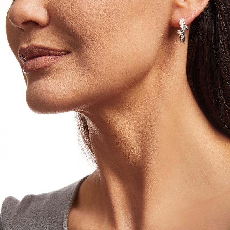 0.33 CT. T.W. Diamond Graduated Curved J-Hoop Earrings in 10K White Gold|Peoples Jewellers