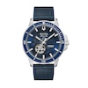 Thumbnail Image 0 of Men's Bulova Marine Star Automatic Leather Strap Watch with Blue Skeleton Dial (Model: 96A291)