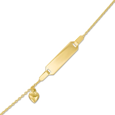 Child's ID with Heart Dangle Station Bracelet in 14K Gold - 6.0"