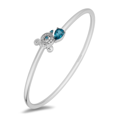 Enchanted Disney Cinderella Pear-Shaped London Blue Topaz and 0.065 CT. T.W. Diamond Carriage Bangle in Sterling Silver