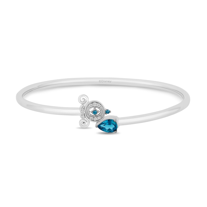Enchanted Disney Cinderella Pear-Shaped London Blue Topaz and 0.065 CT. T.W. Diamond Carriage Bangle in Sterling Silver