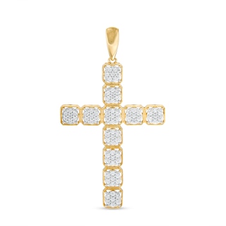 Men's 0.70 CT. T.W. Multi-Diamond Cross Necklace Charm in 10K Gold